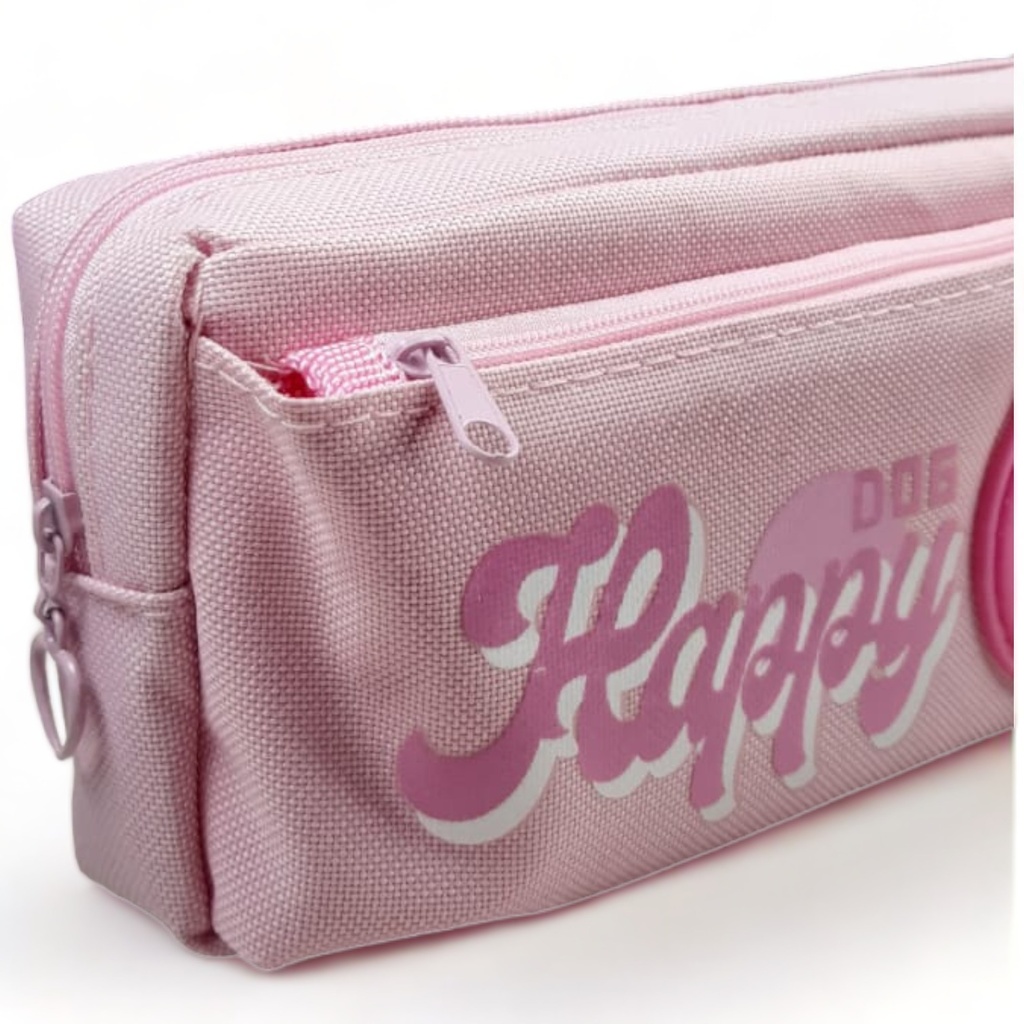 Happy Dog Double Zipper Pouch - pink