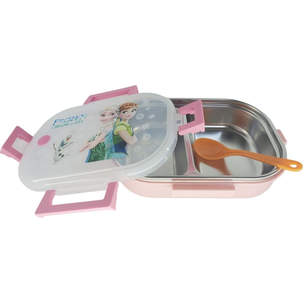 Frozen Steel Lunch Box With Spoon - Pink - A-3