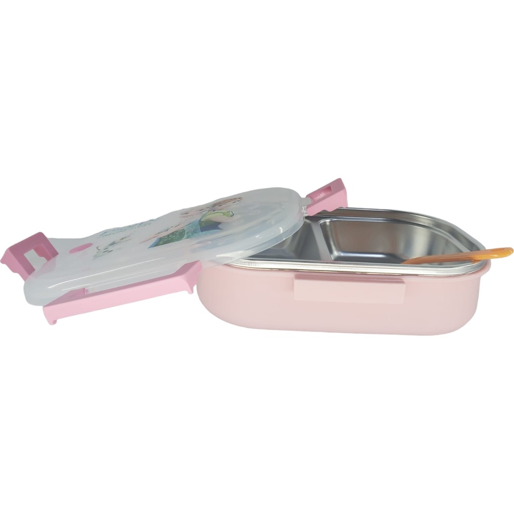 Frozen Steel Lunch Box With Spoon - Pink - A-3