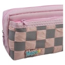 Check Double Zipper Pencil Pouch - Rabbit (Pink)