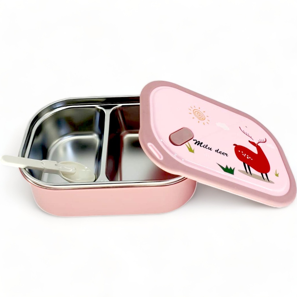Milu Deer Stainless Steel Lunch Box - Double Compartment - Pink | A-10