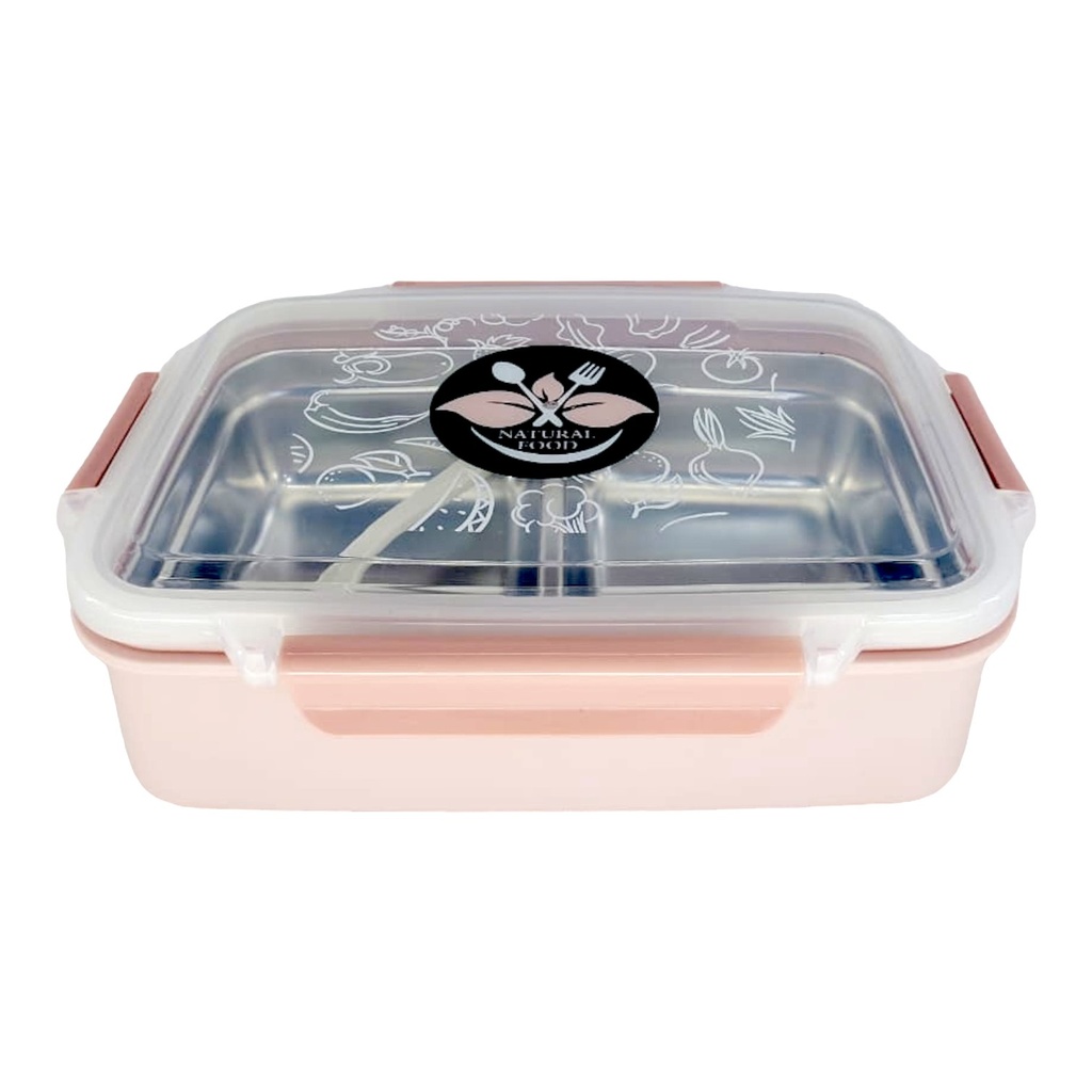 Natural Food Stainless Steel Lunch Box - Double Compartment - Pink | A-5