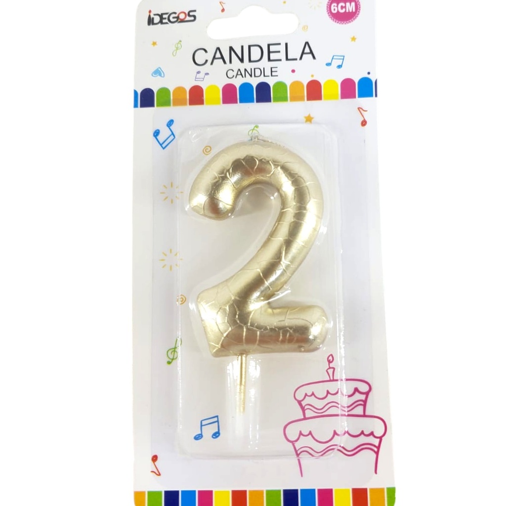 Numeric Candle "2" - Golden (Bubbly Design)