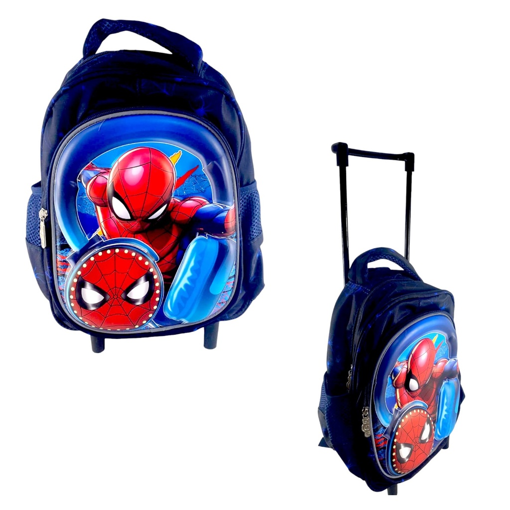 Spiderman Trolley Bag - Blue/Black - 12 Inch | Play Group - Kindergarten( IMPORTED )