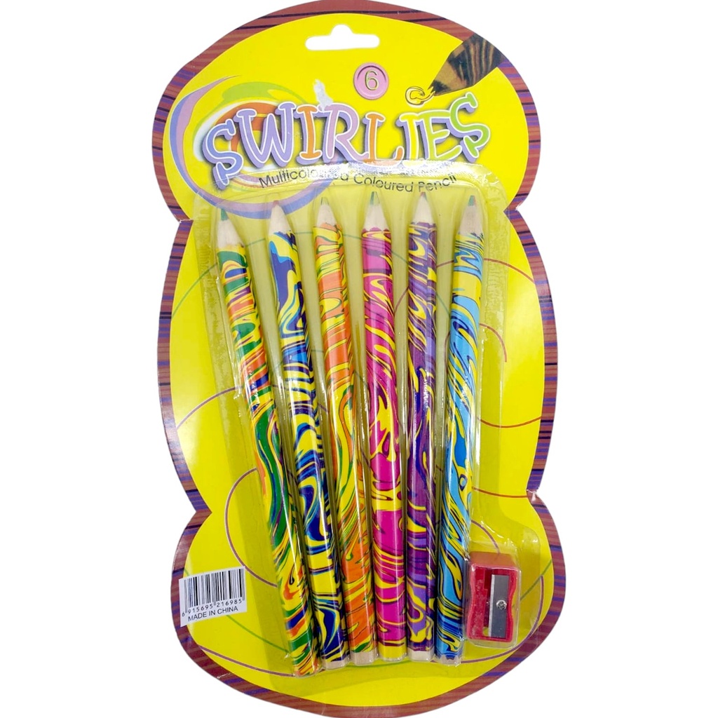 [6915695216985] Swirlies Multicolored Pencils - Pack of 6