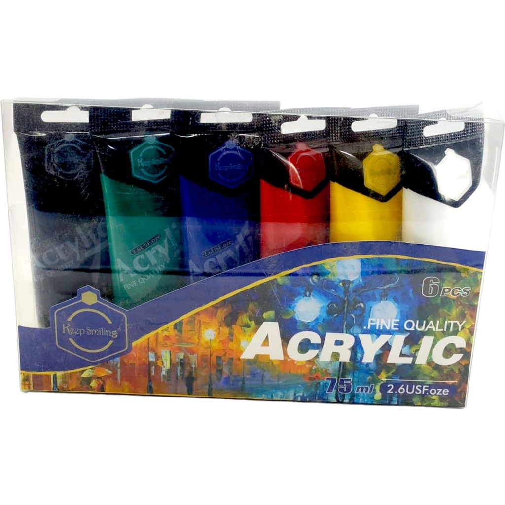 [6971479812149] Fine Quality Acrylic Paint Tube 75ml - Pack of 6 - Keep Smiling