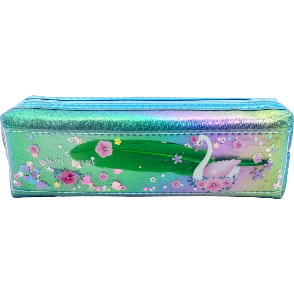 Single Zipper Glitter Pencil Pouch - Blue - No. TZJZ-866