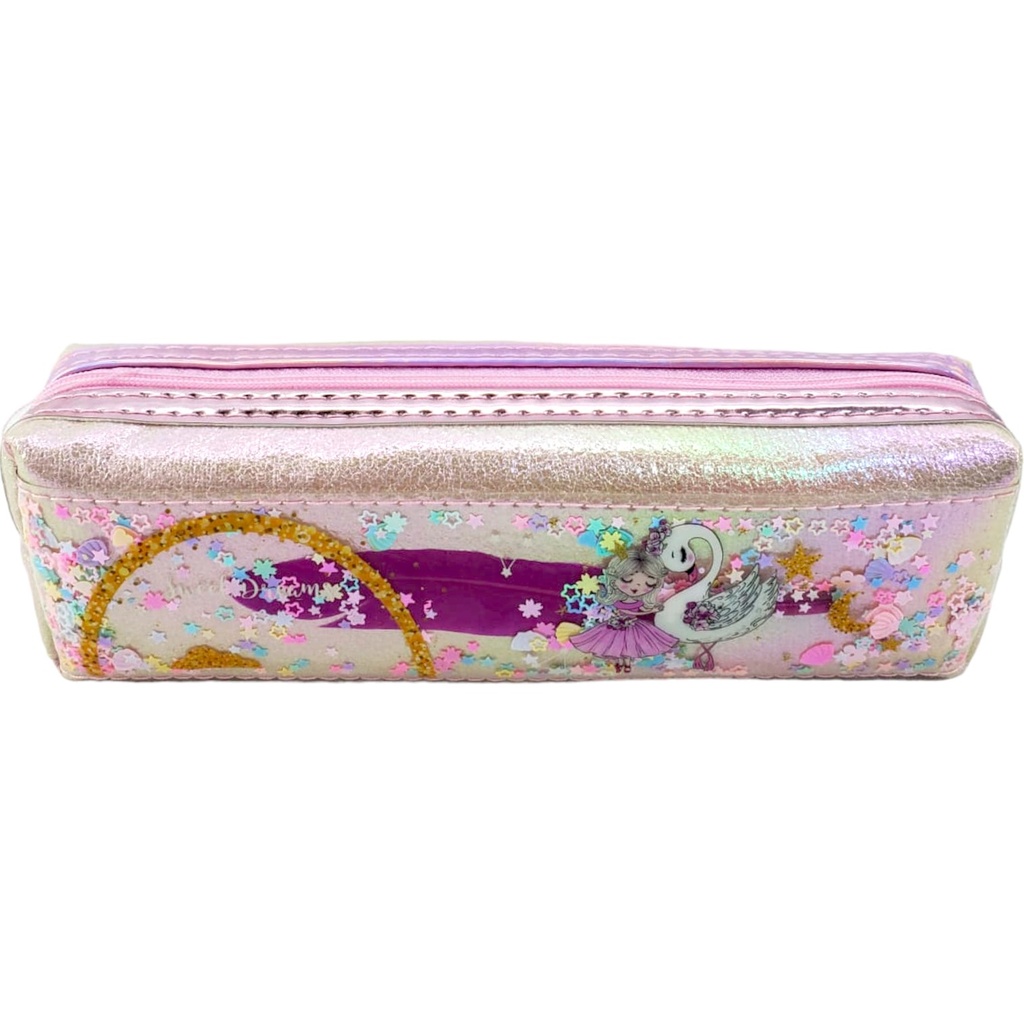 Single Zipper Glitter Pencil Pouch - Peach - No. TZJZ-866