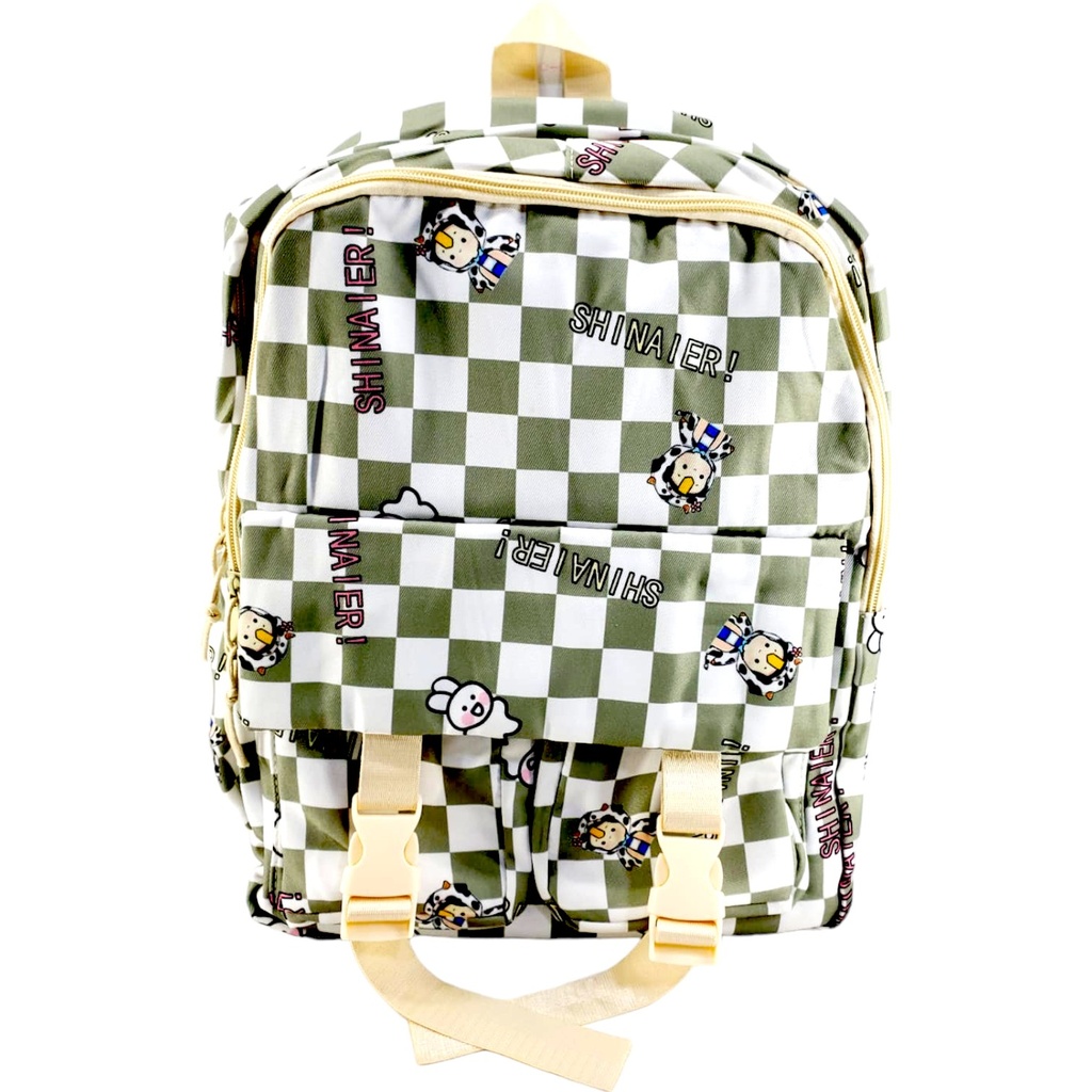 Shinaier Cheque College Bag - Green/White( IMPORTED )