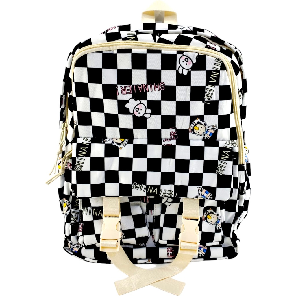 Shinaier Cheque College Bag - Black/White( IMPORTED )