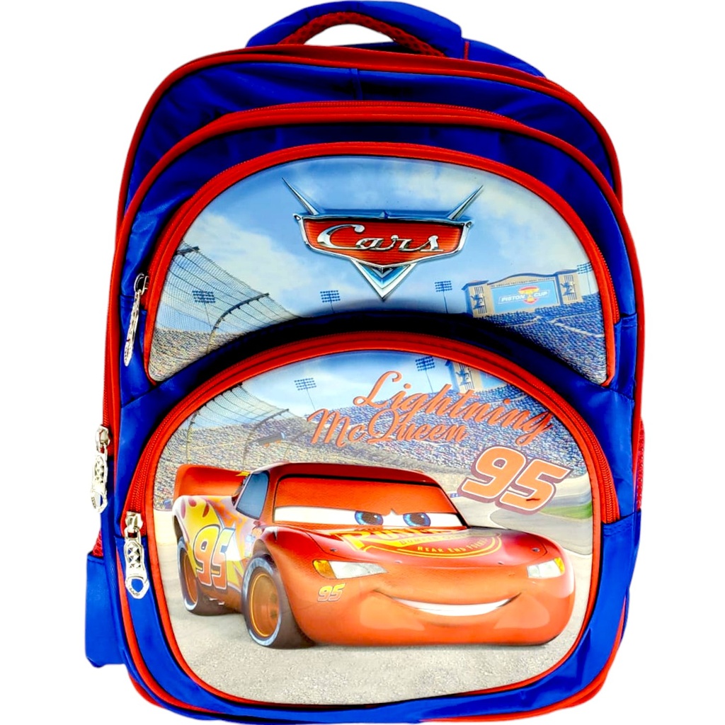 Cars School Bag - Blue/Red - Class - 1 - 2( IMPORTED )