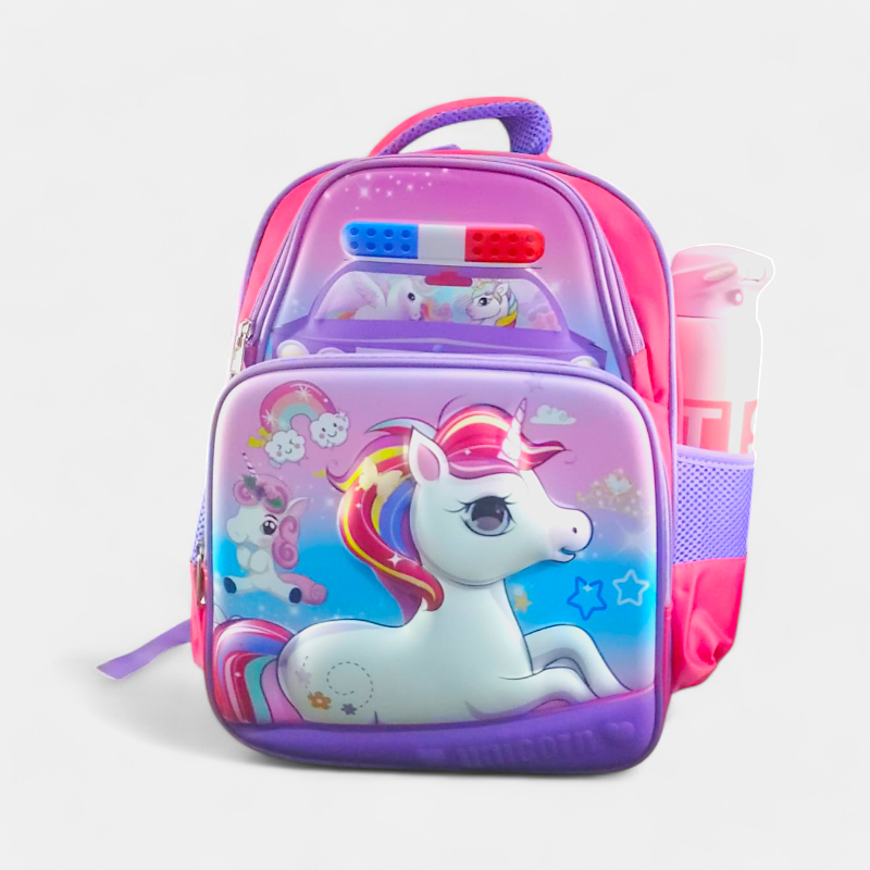 Unicorn 6D School Bag - Purple/Pink - Class - 1 - 2( IMPORTED )