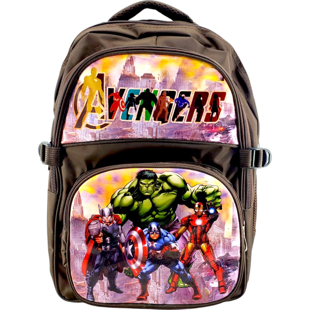 Avengers School Bag - Brown - Class - 1 - 2( MADE IN PAKISTAN )