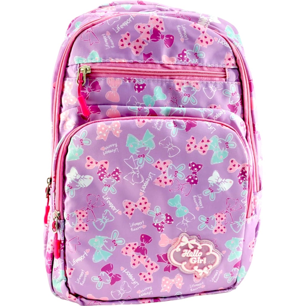 Hello Girl Bow School Bag - Purple - Class - 1 - 3( IMPORTED )