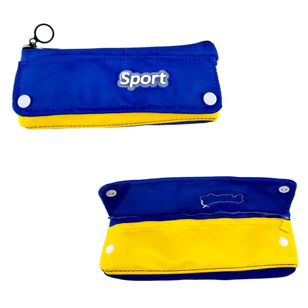 Sports Single Zipper Pencil Pouch - Blue/Yellow - No. 054