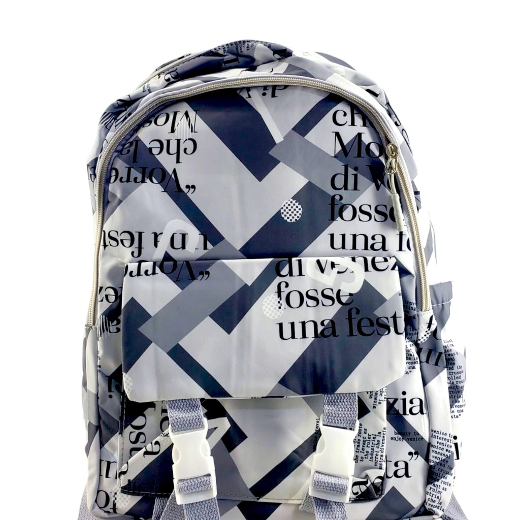 Text Printed Design College Bag - Grey - No. 8042( IMPORTED )