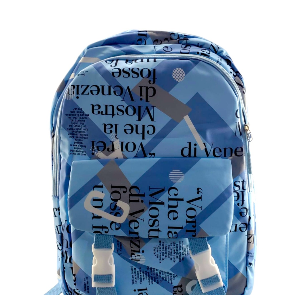 Text Printed Design College Bag - Blue - No. 8042( IMPORTED )