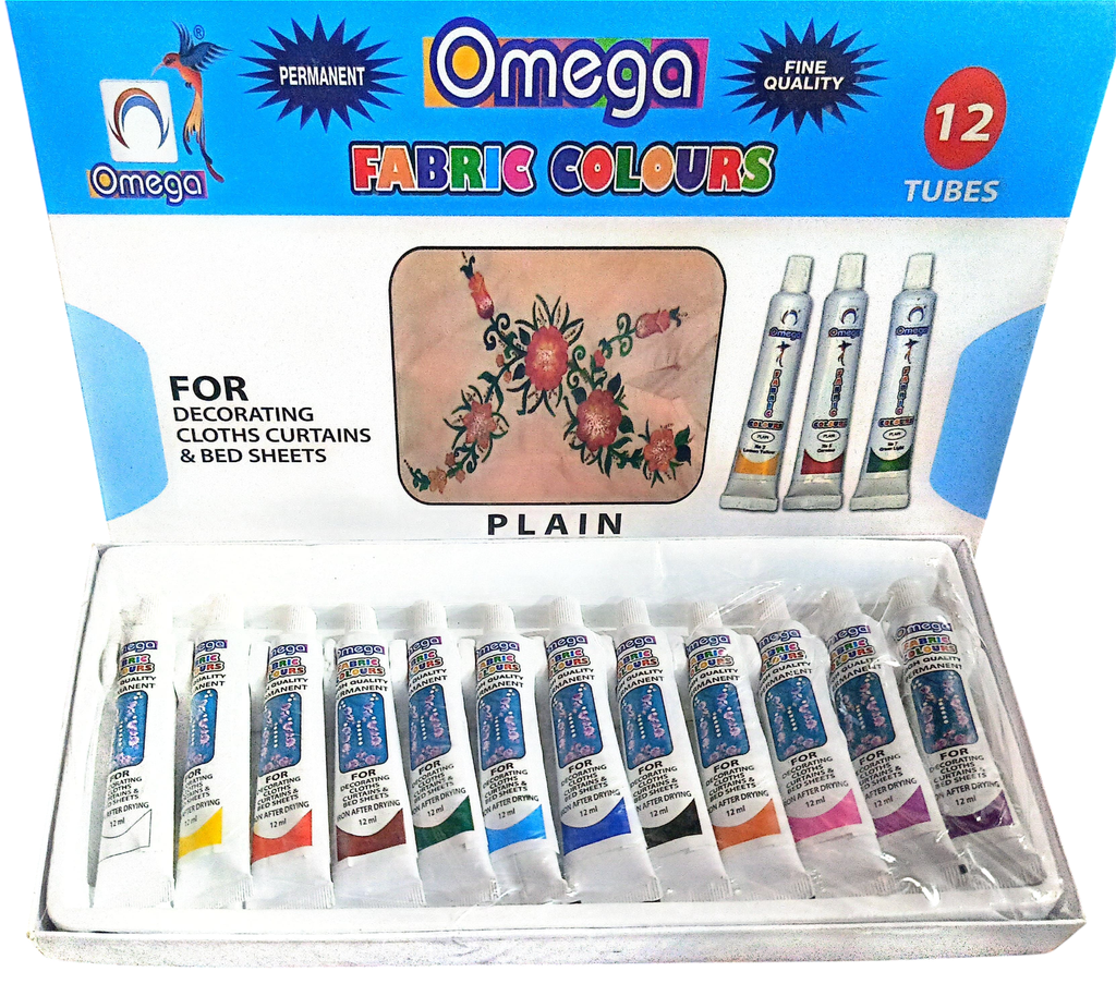 [6634232272122] Omega Fabric Colours Fine Quality - 12 Tubes