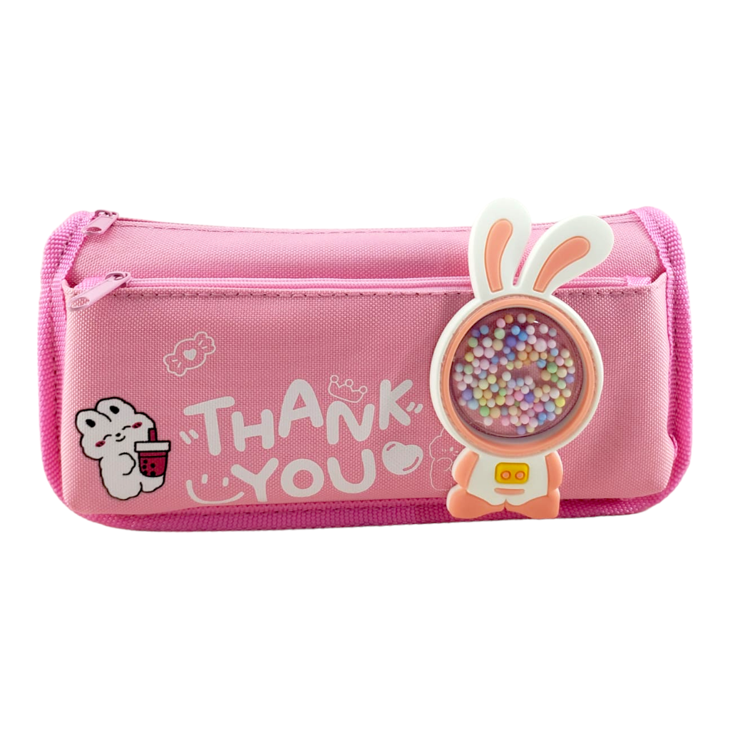 Thank You Double Zipper Pencil Pouch - No. 6999 - Pink