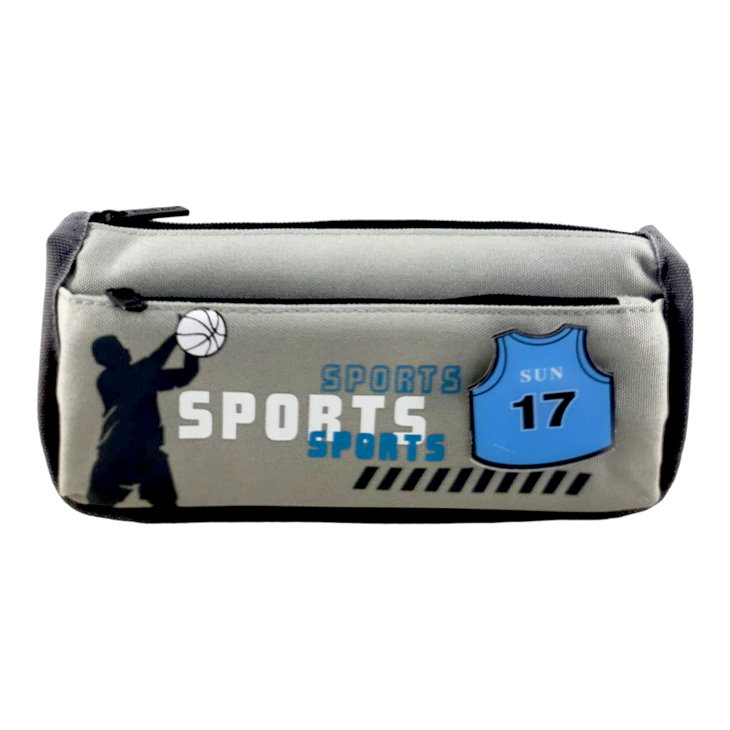 Sports Double Zipper Pencil Pouch - No. 6604 - Gray