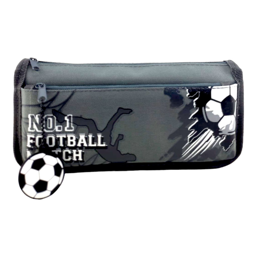 Football Match Double Zipper Pencil Pouch - No. 6880 - Grey