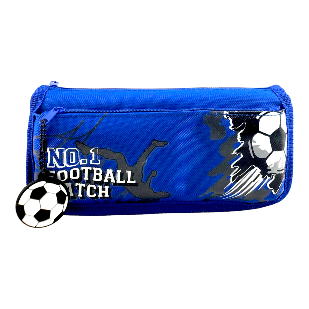Football Match Double Zipper Pencil Pouch - No. 6880 - Blue