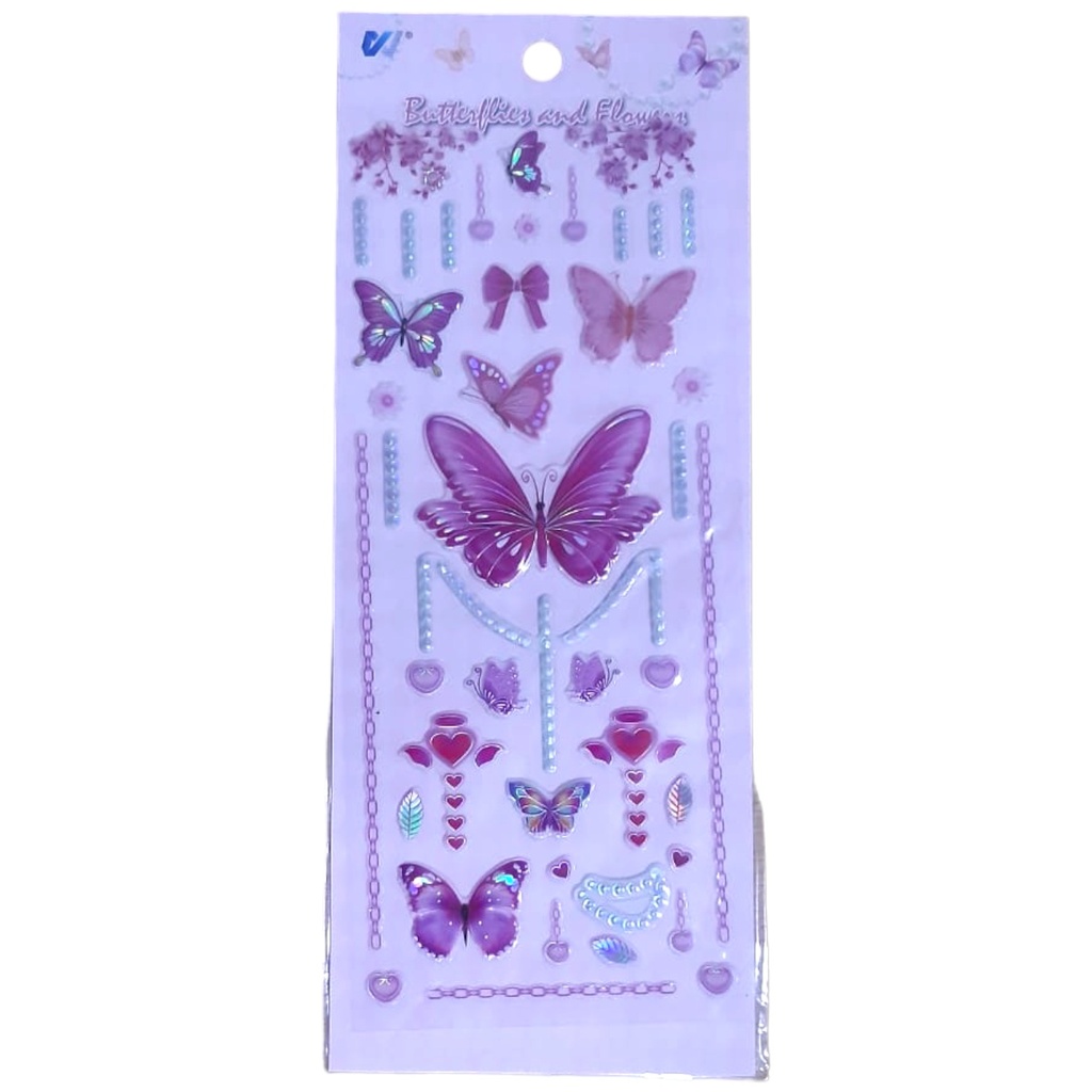 Butterflies and Flowers Embossed Stickers - Pink