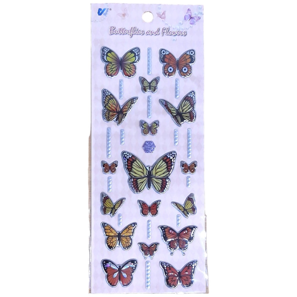 Butterflies and Flowers Embossed Stickers - Peach