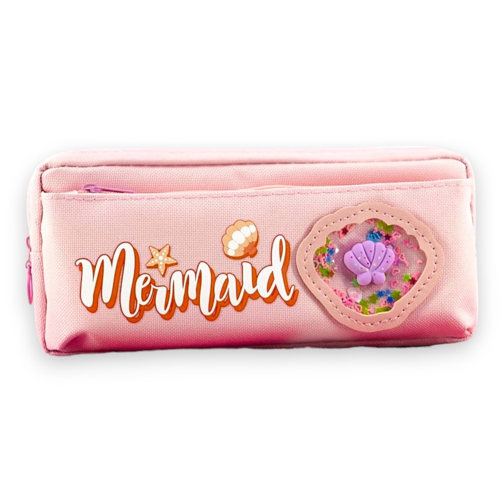 Mermaid Double Zipper Pencil Pouch - No. 2160 - Peach