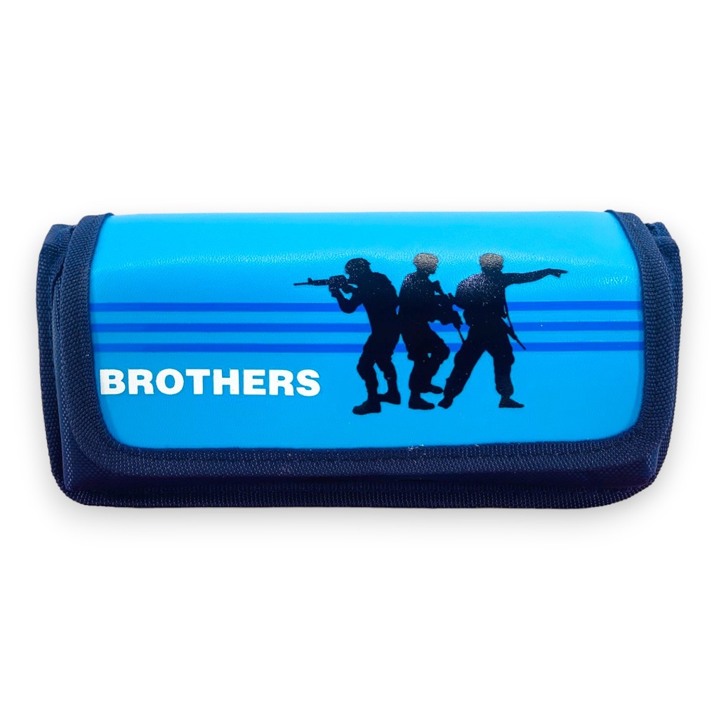 Brothers Double Zipper Pencil Pouch - No. 7045 - Blue