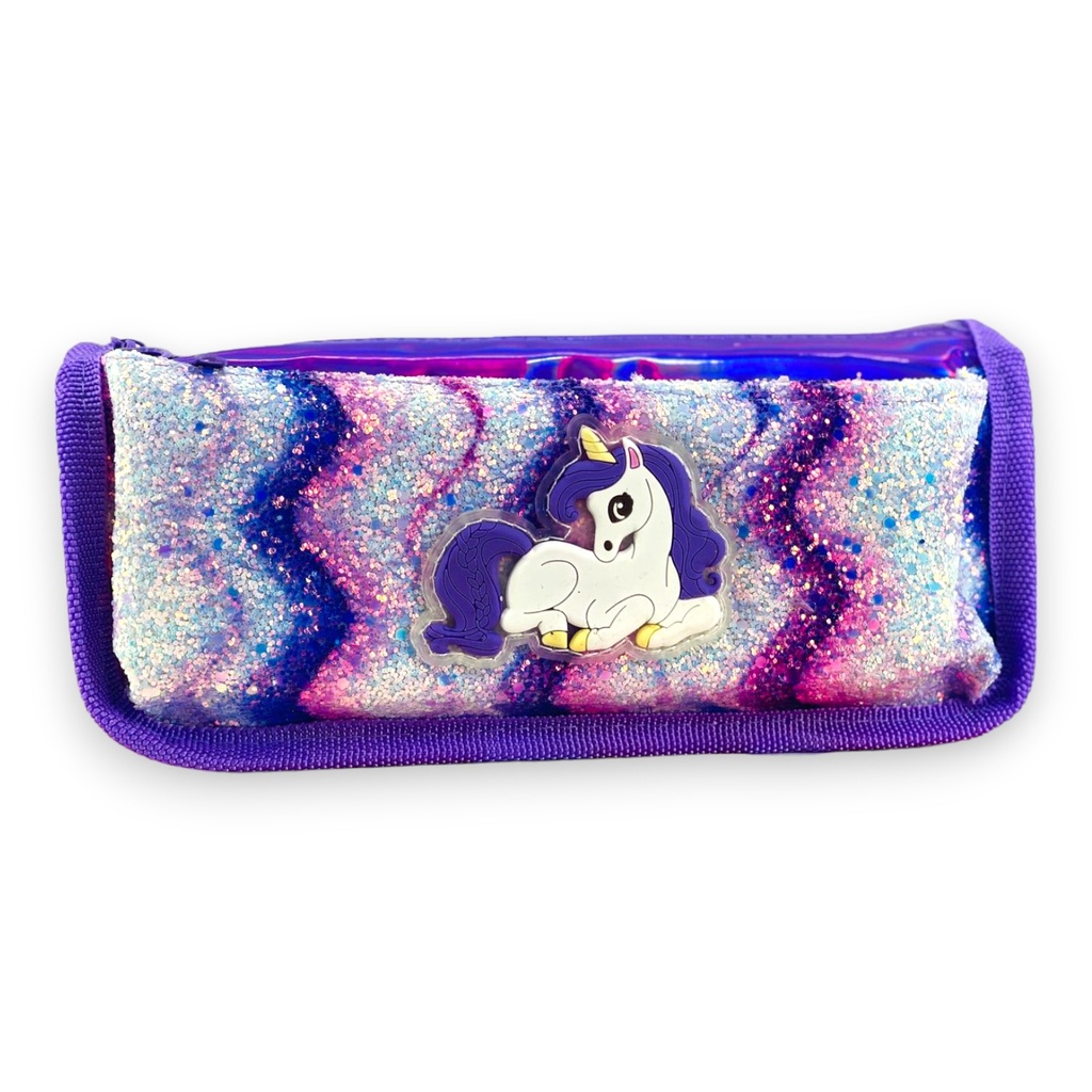 Unicorn Double Zipper Pencil Pouch - No. 8051 - Purple