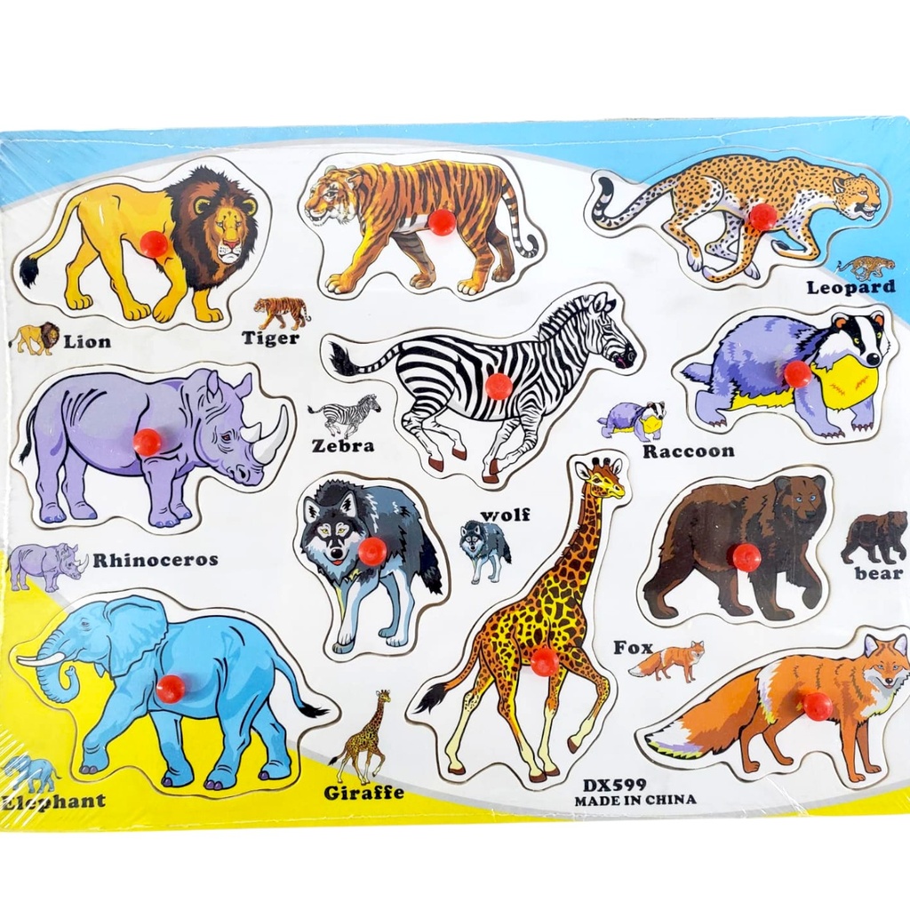 Wooden Animal Plate Toy with Plastic Knob