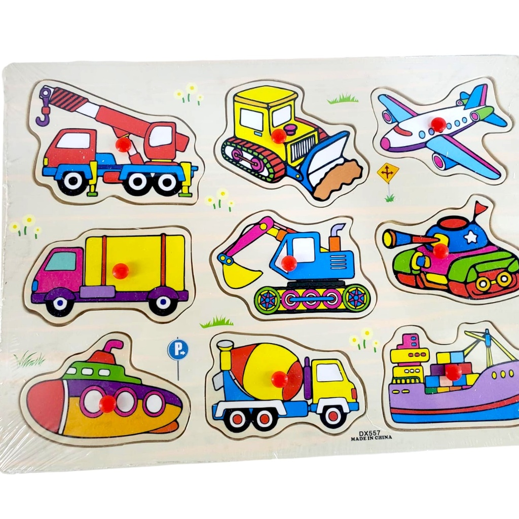 Wooden Transport Plate Toy with Plastic Knob