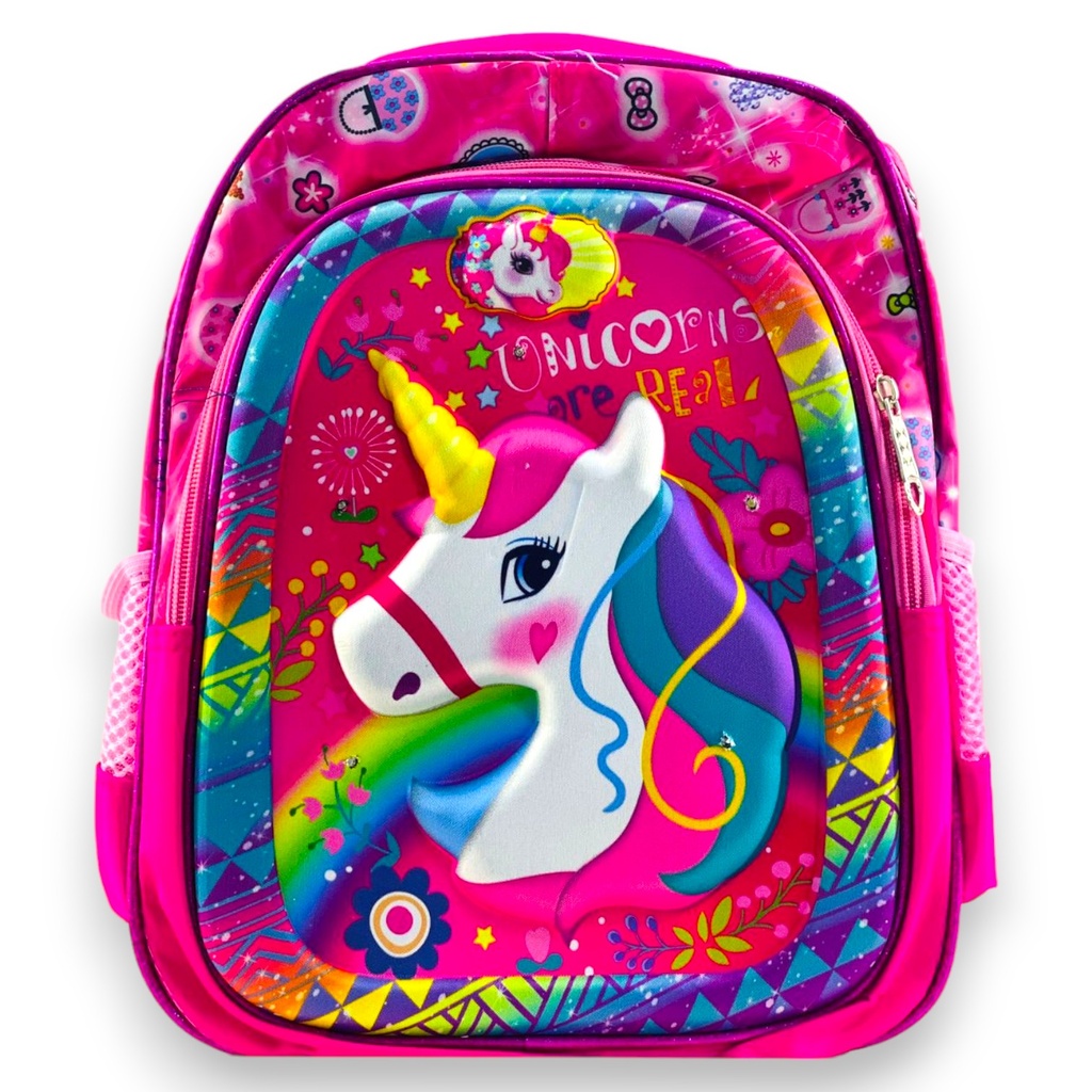 Unicorn School Bag Embossed With Light Pre Primary School Bag - Pink