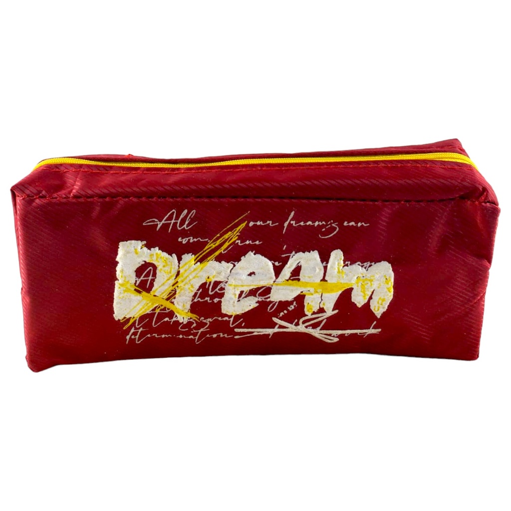Dream Text Design Single Zipper Pencil Pouch - Maroon