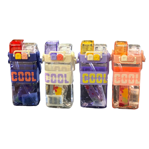 Double Cap Plastic Water Bottle - 520ml - Transparent - E5