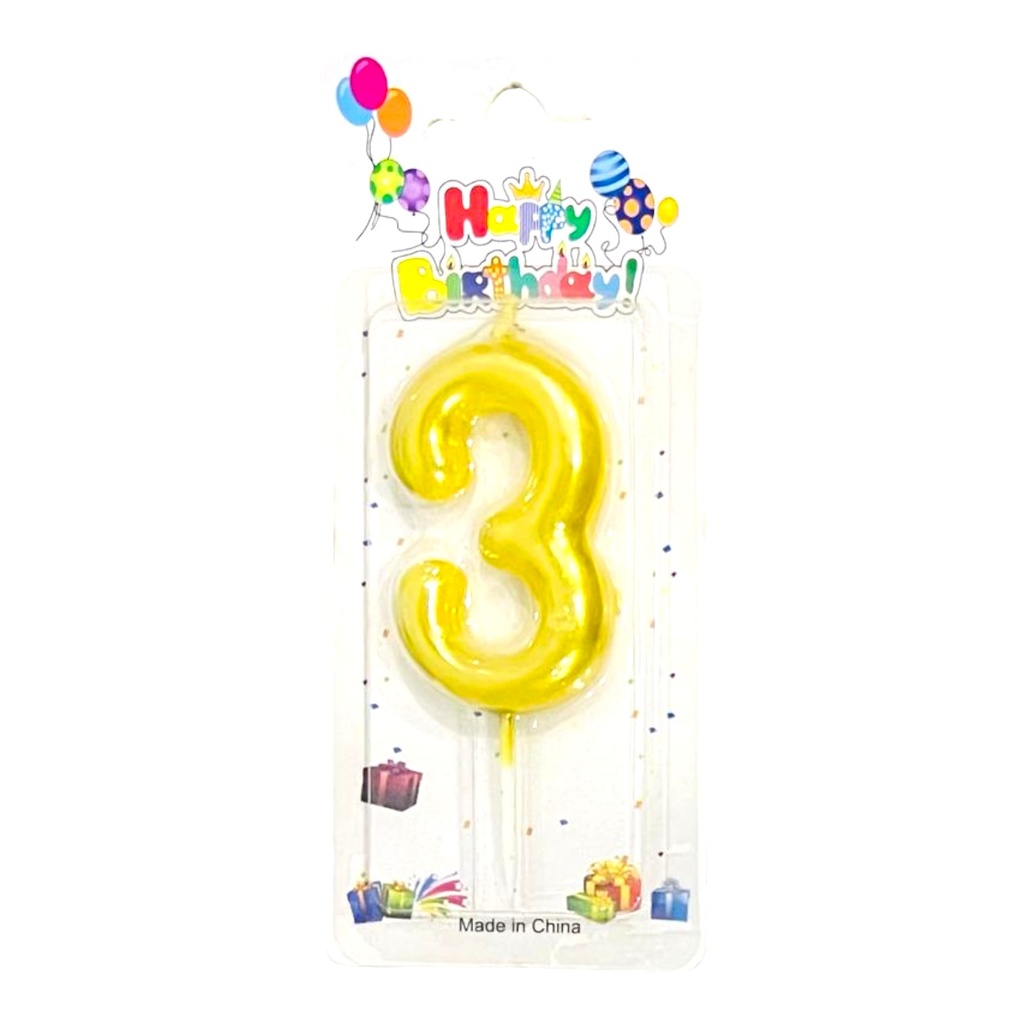 Numeric Candle "3" - Golden (Bubbly Design)