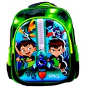 Ben-10 Emboss Pre-Primary School Bag - 13 Inch - Green - Space