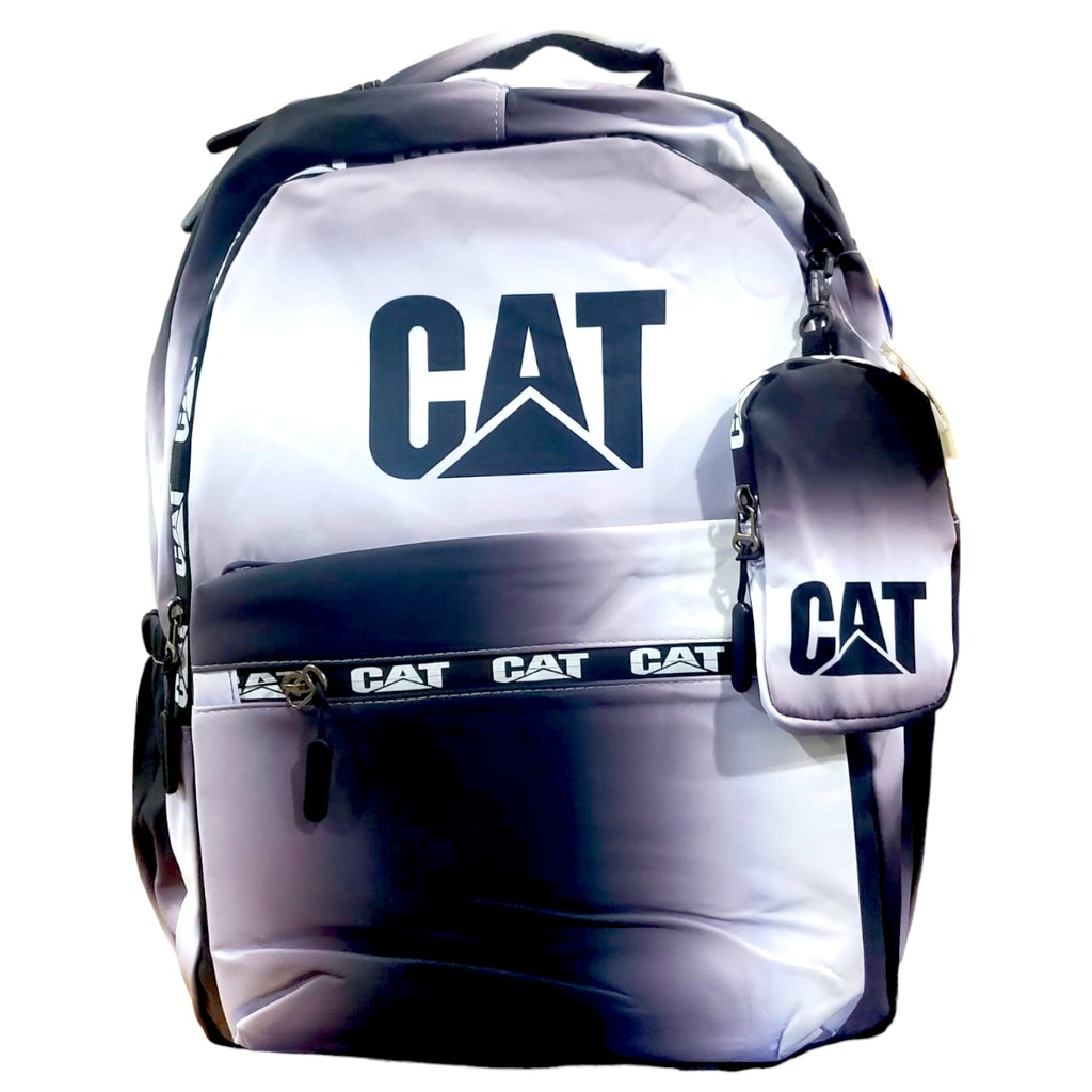 Cat School Bag With Pouch - Grey/Black - No. 166