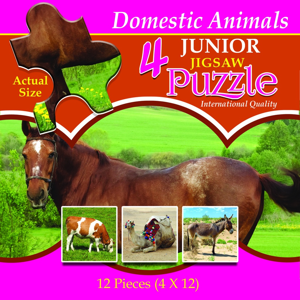 4 Junior Jigsaw Puzzle Domestic Animals - 48 Pcs - Children's