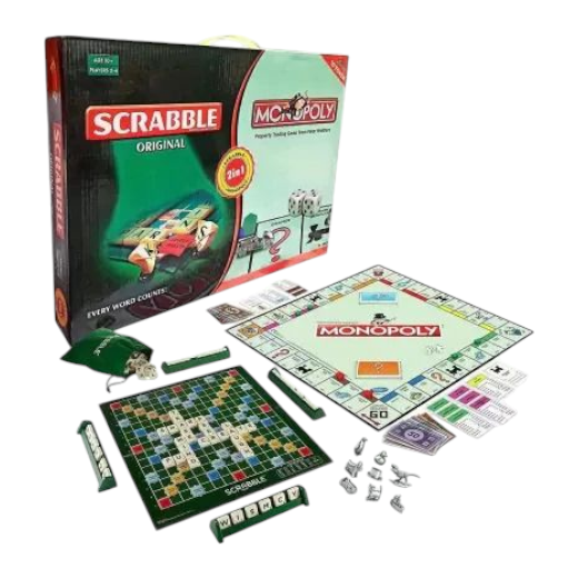 Scrabble + Monopoly - 2 in 1 - Mattel Game - Green - No. 1961