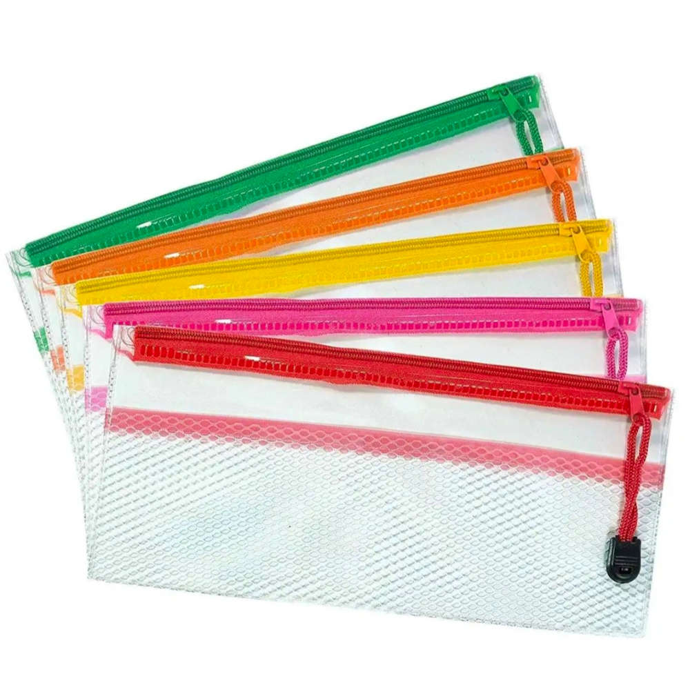 A4 Transparent Exam Pencil Pouch Clear PVC - Assorted Colors Large