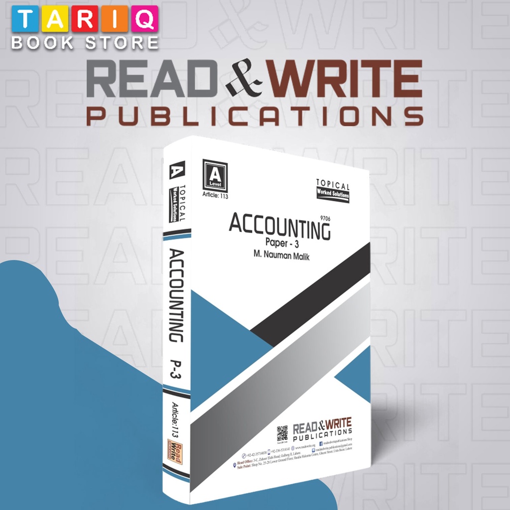 Read & Write A Level Accounting AS Level Paper 3 Topical/Yearly Past Papers (Year: 2012 - 2023) - By M. Nauman Malik - No. 113