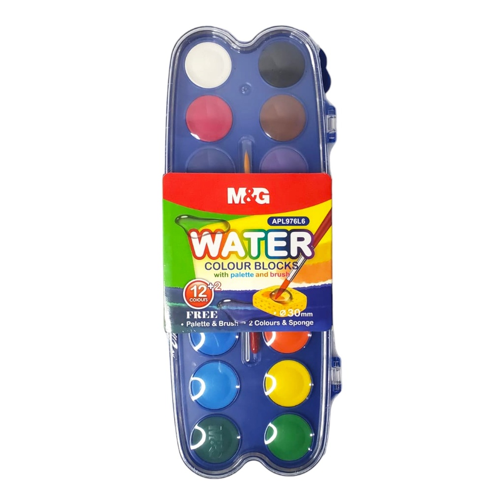 Water Colour Blocks With Palette & Brush - Pack of 14 - No.APL976L6 - M&G