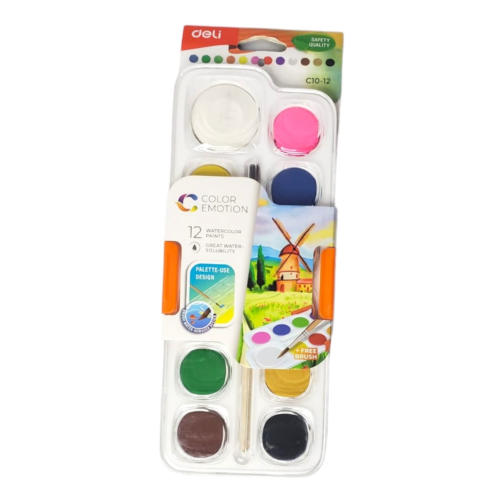 [6973504009609] 12 Water Colors Set - No. C10-12 - Deli