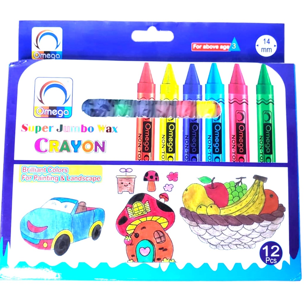 [6634227512011] Super Jumbo Wax Crayons - 12 Pcs - SJ 12 - Omega