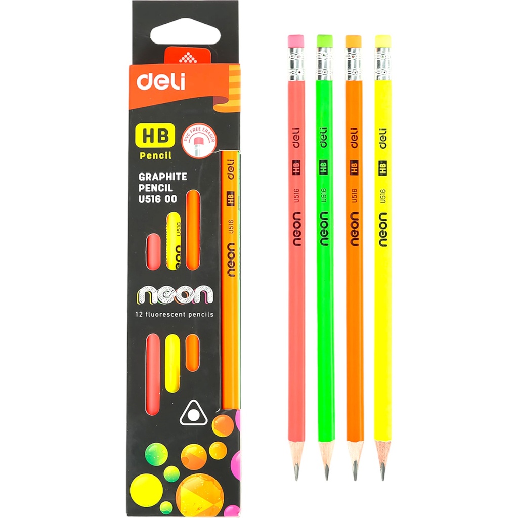 [6935205310071] Deli Graphite HB Pencil - 1Pc Neon Fluorescent Pencil - U516 00