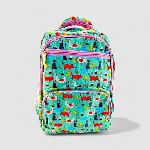Rabbit Printed School Bag - Green/Pink - Class - 1 - 2( IMPORTED )