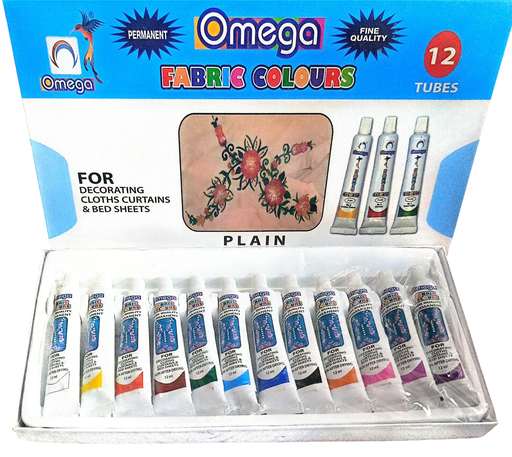 [6634232272122] Omega Fabric Colours Fine Quality - 12 Tubes
