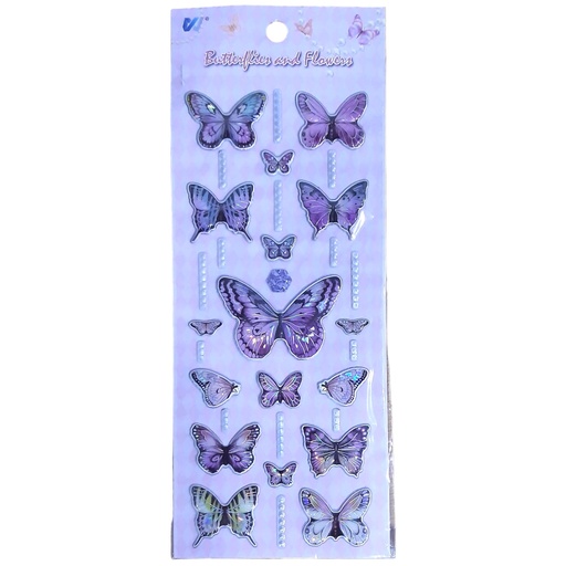 Butterflies and Flowers Embossed Stickers - Purple